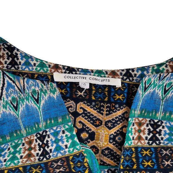 Collective Concepts Womens Boho Tribal Print Blouse Size S Polyester - Picture 2 of 6